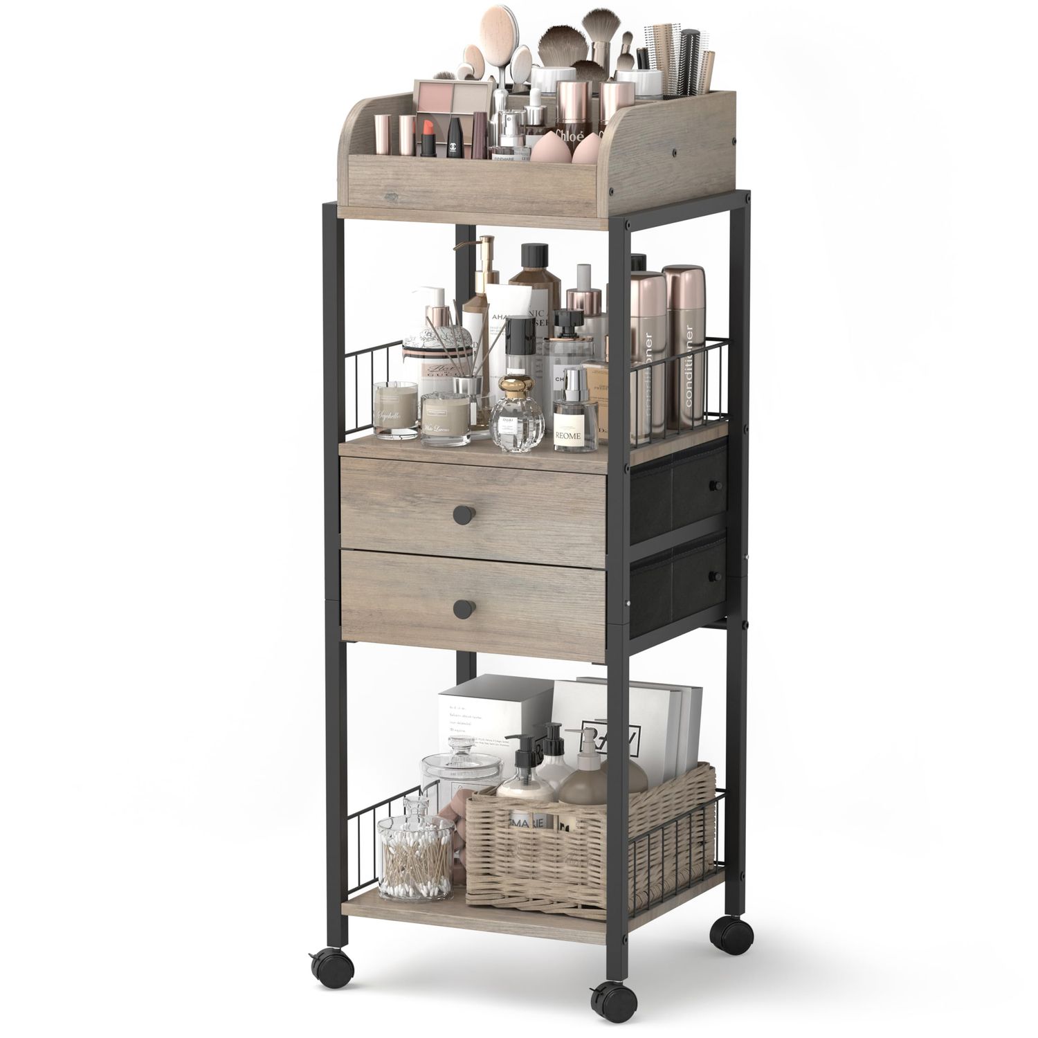 Makeup Organizer, Floor Skincare Organizers Make Up Organizers and Storage with Drawers, Vanity Organizer Cosmetics Display Cases Holder for Skin Care Nail Polish Perfume Black