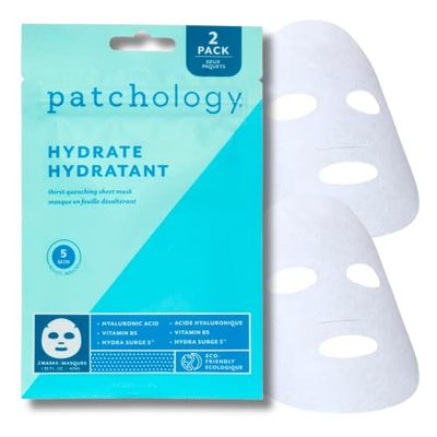 Patchology Hydrate FlashMasque Facial Sheet Mask with Hyaluronic Acid - Face Mask Skincare Sheet for Men &amp; Women to Moisturize &amp; Hydrate Skin in 5 Minutes - Facial Sheet Moisturizer (2 Count)