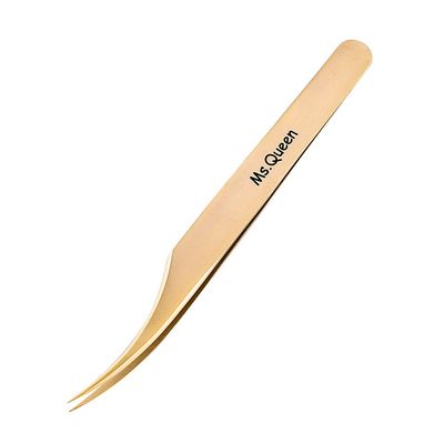 Ms.Queen Eyelash Extension Tweezers Set-Precision Tweezers for 2D-6D Volume&amp;Individual False Lashes Extensions with PU Storage Case-Golden (Dolphin Tweezers/M003-3)