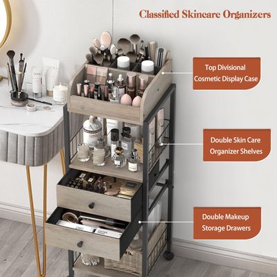 Makeup Organizer, Floor Skincare Organizers Make Up Organizers and Storage with Drawers, Vanity Organizer Cosmetics Display Cases Holder for Skin Care Nail Polish Perfume Black