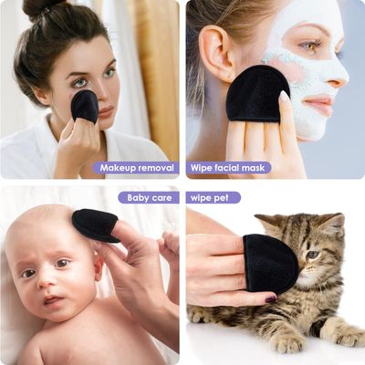 SUNLAND Reusable Makeup Remover Pads for Face,Eyes,Lips 16 Pack Microfiber Face Cleansing Gloves Washable with Laundry Bag and Travel Bag Rounds Toner Pads (Round 3.15inchx16, Black)