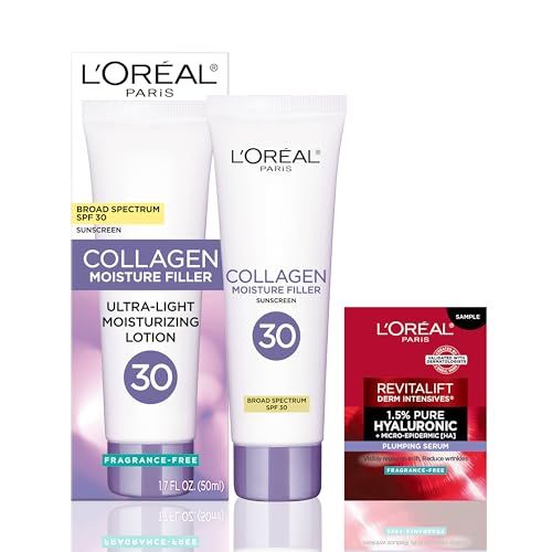 L&#39;Oreal Paris Collagen Moisture Filler Face Cream with Broad Spectrum SPF 30, Anti-Aging Face Moisturizer and Daily Sunscreen For Face, Includes Face Serum Sample