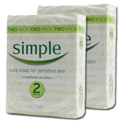 Simple Pure Soap for Sensitive Skin Twin Pack, 125 Gram / 4.4 Ounce Bars (Pack of 2) 4 Bars Total