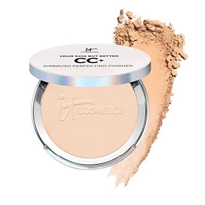 IT Cosmetics CC+ Airbrush Perfecting Powder Foundation - Buildable Full Coverage Of Pores &amp; Dark Spots - Hydrating Face Makeup with Hydrolyzed Collagen &amp; Niacinamide - Light - 0.33 Oz