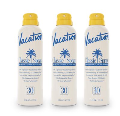 Vacation Classic Spray Sunscreen SPF 30 3-Pack, Broad Spectrum Sunscreen Spray, Vegan Sunblock Spray, Body Lotion with SPF, Spray Sunscreen SPF 30, 6 fl. oz. (Pack of 3)