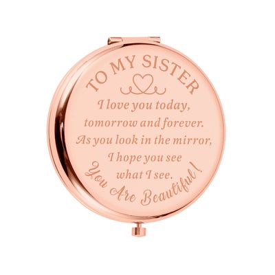 ZZP Compact Mirror Gifts for Sister from Sister Mini Travel Mirror for Purse 1X/2X Magnifying Mirror for Girls Christmas Stocking Stuffers for Sister Women Sister Gifts from Sister Pocket Mirror