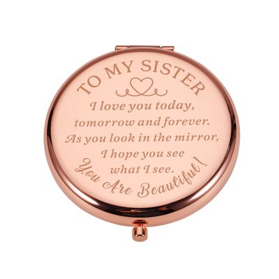 ZZP Compact Mirror Gifts for Sister from Sister Mini Travel Mirror for Purse 1X/2X Magnifying Mirror for Girls Christmas Stocking Stuffers for Sister Women Sister Gifts from Sister Pocket Mirror