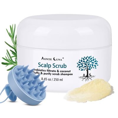 Scalp Exfoliator Scrub,Scalp Treatment 2-in-1 Exfoliator and Shampoo,Hair Exfoliant for Scalp for Clarify and Cleanse Oily Scalp/Dandruff/Dry Scalp/Removing Build Up-with Scalp Scrubber,8.45 oz