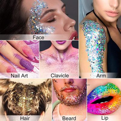 Mermaid Sequins Body Glitter Gel for Face,Shimmer Liquid Eyeshadow Holographic Glitter Body Gel Festival Glitter Cosmetic Face Skin Hair Nails Makeup Long Lasting Sparkling (Body Glitter#3-Blue)