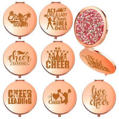 Roowest 7 Pcs Cheerleading Gifts for Girls Team Cheer Gifts Inspirational Pocket Compact Mirrors Cheer Accessories for Girls Cheerleader Back to School Cheer Goodie Bag Stuffers (Rose Gold,Rose Red)