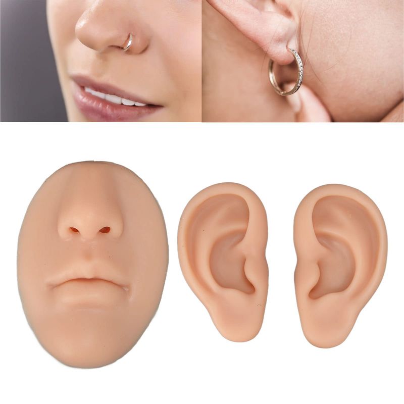 Silicone Ear Model Novice Simulated Display, Soft Flexible Model Body Part Displays, Fake Nose, Authentic Modeling Practical Silicone Ear Model, 3D Nose and Mouth Model Ear Care(Medium Skin Color)