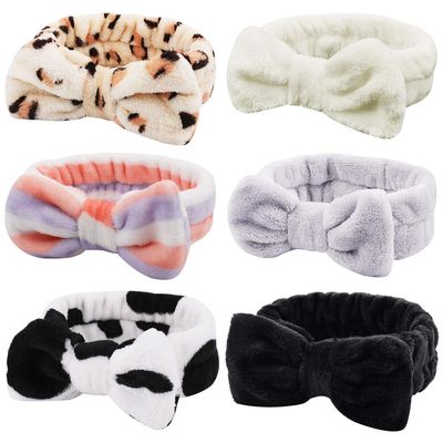 Ondder Spa Terry Cloth Headbands - 6 Pcs Fuzzy Skincare Head Bands for Face Washing, Makeup Removal, and Skin Care - Cute Bow Hair Bands for Women