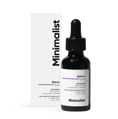 Minimalist 0.6% Retinol Serum For Anti Aging | Antioxidant Effects with Coenzyme Q10 | Reduces Fine Lines &amp; Wrinkles | Mid Strength | 1 Fl Oz / 30 ml