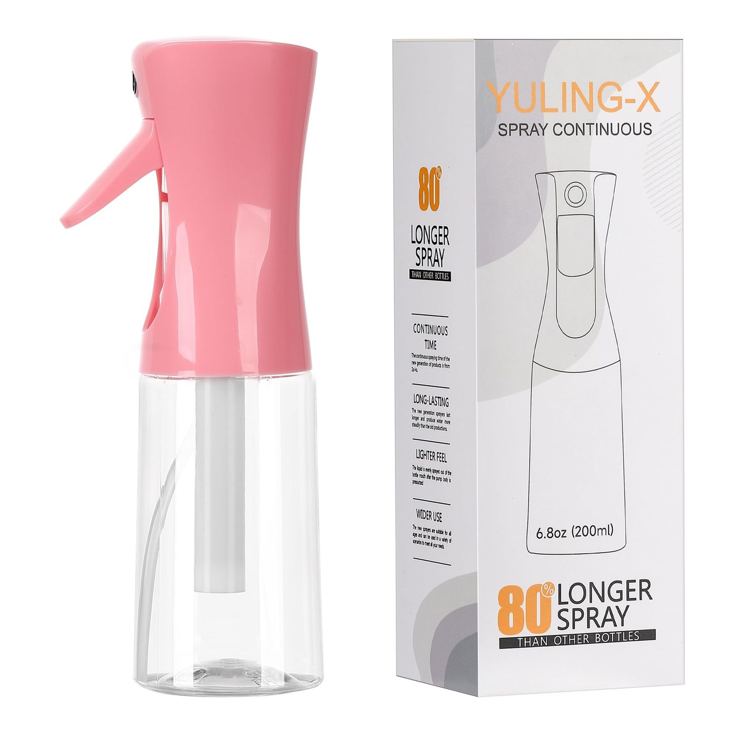 YULING-X hair spray bottle, ultra-fine spray continuous spray bottle (200ml/6.8oz), used for hair design, vegetation, cleaning, hair care and skin care - empty, reusable (Pink)