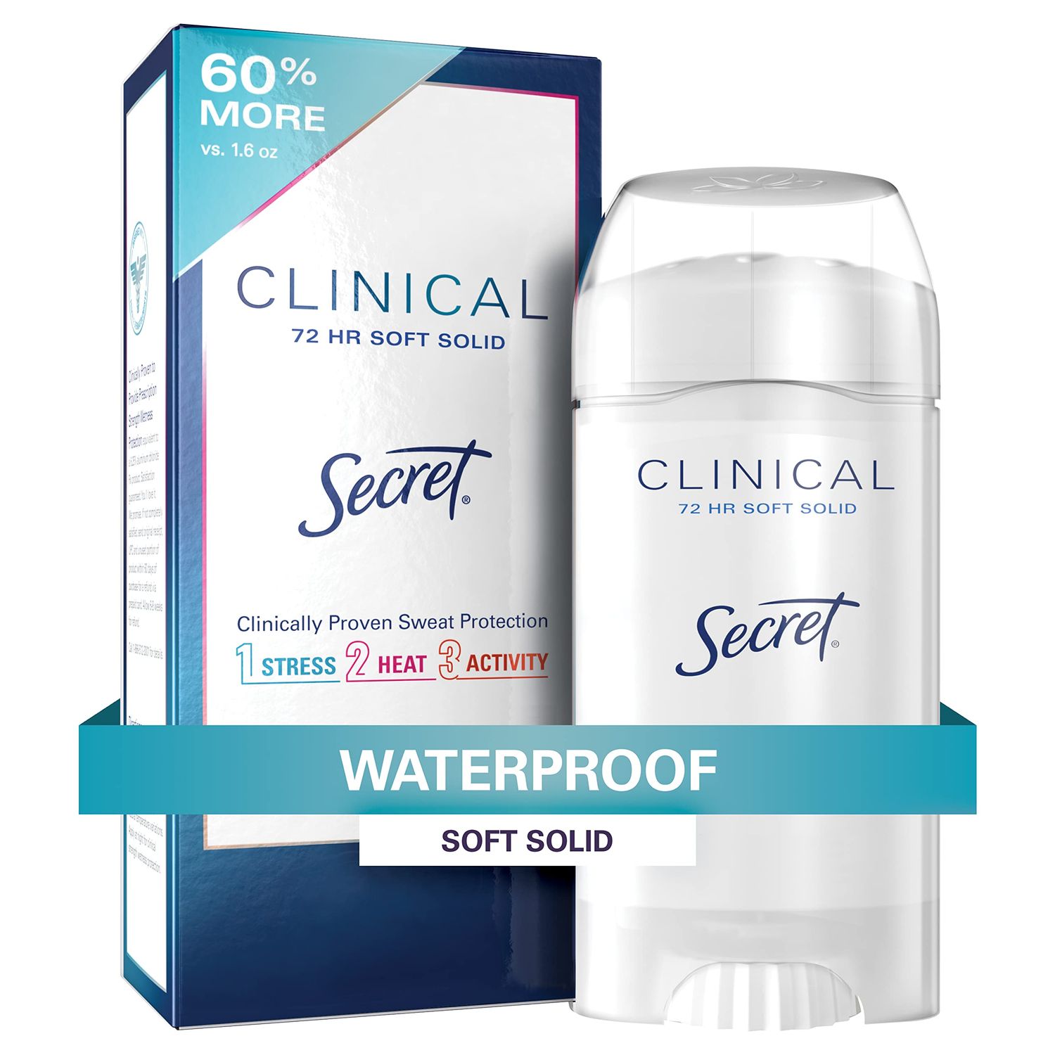 Secret Clinical Strength Antiperspirant and Deodorant for Women, Waterproof, 3X Stress Sweat Protection, PH Balancing Minerals, Soft Solid, 2.6 oz