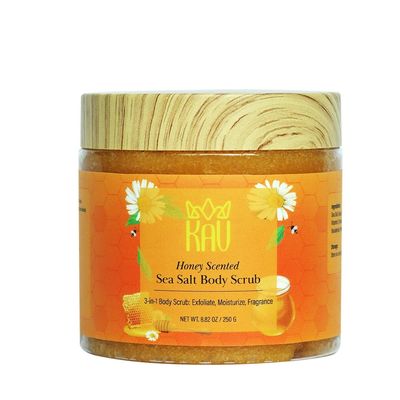 KAV Salt Body Scrub - Natural Exfoliating Salt Scrub for Body and Face, Helps with Moisturizing Skin, Dead Cell Removal, Rejuvenation and Relaxation, 4 Scents (Honey)