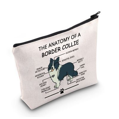 LEVLO Funny Border Collie Lovers Gifts The Anatomy of A Border Collie Clever Minds Cosmetic Bags Border Collie Veterinary Mom Travel Toiletry Bags(Border Collie)