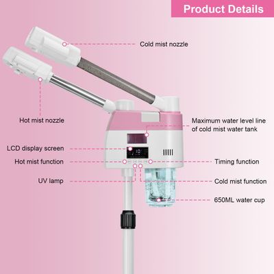 Professional Facial Steamer for Esthetician,2 in 1 Facial Steamer with Hot&amp;Cool Mist, Height Adjustable Face Steamer, Pink Ozone Facial Steamer for Home Salon Spa