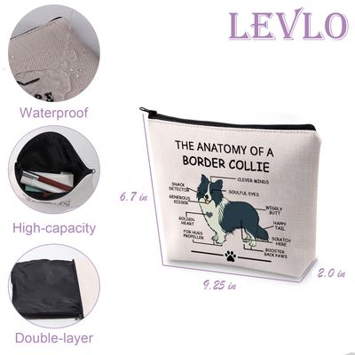 LEVLO Funny Border Collie Lovers Gifts The Anatomy of A Border Collie Clever Minds Cosmetic Bags Border Collie Veterinary Mom Travel Toiletry Bags(Border Collie)