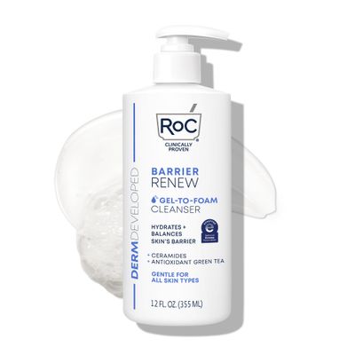 RoC Barrier Renew Gel to Foam Non Drying Facial Cleanser to Hydrate Skin, Stocking Stuffers for Men &amp; Women, 12 Ounces