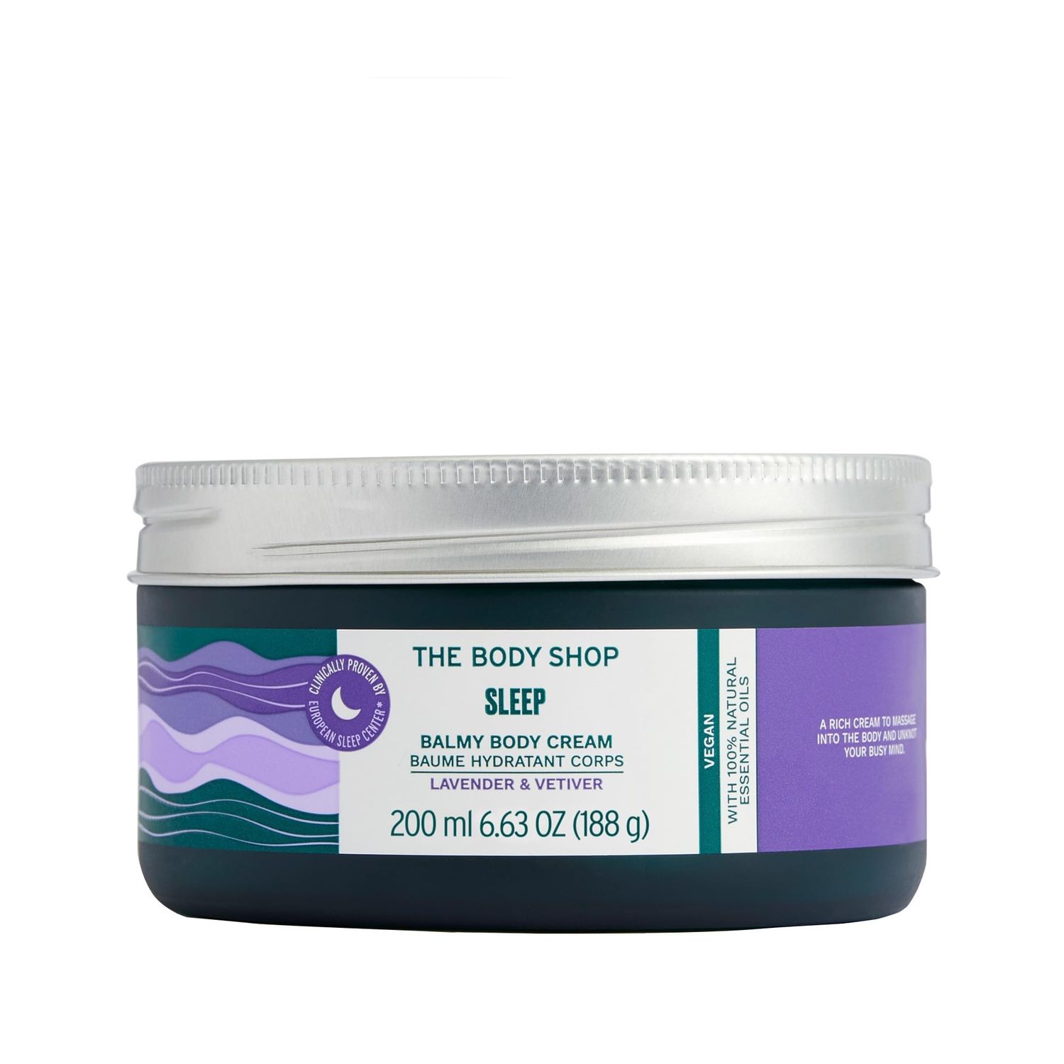 The Body Shop Sleep Balmy Body Cream, Lavender &amp; Vetiver - Body Moisturizer - Preps You to Sleep - Body Vegan - 6.7oz