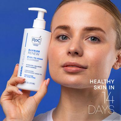 RoC Barrier Renew Gel to Foam Non Drying Facial Cleanser to Hydrate Skin, Stocking Stuffers for Men &amp; Women, 12 Ounces