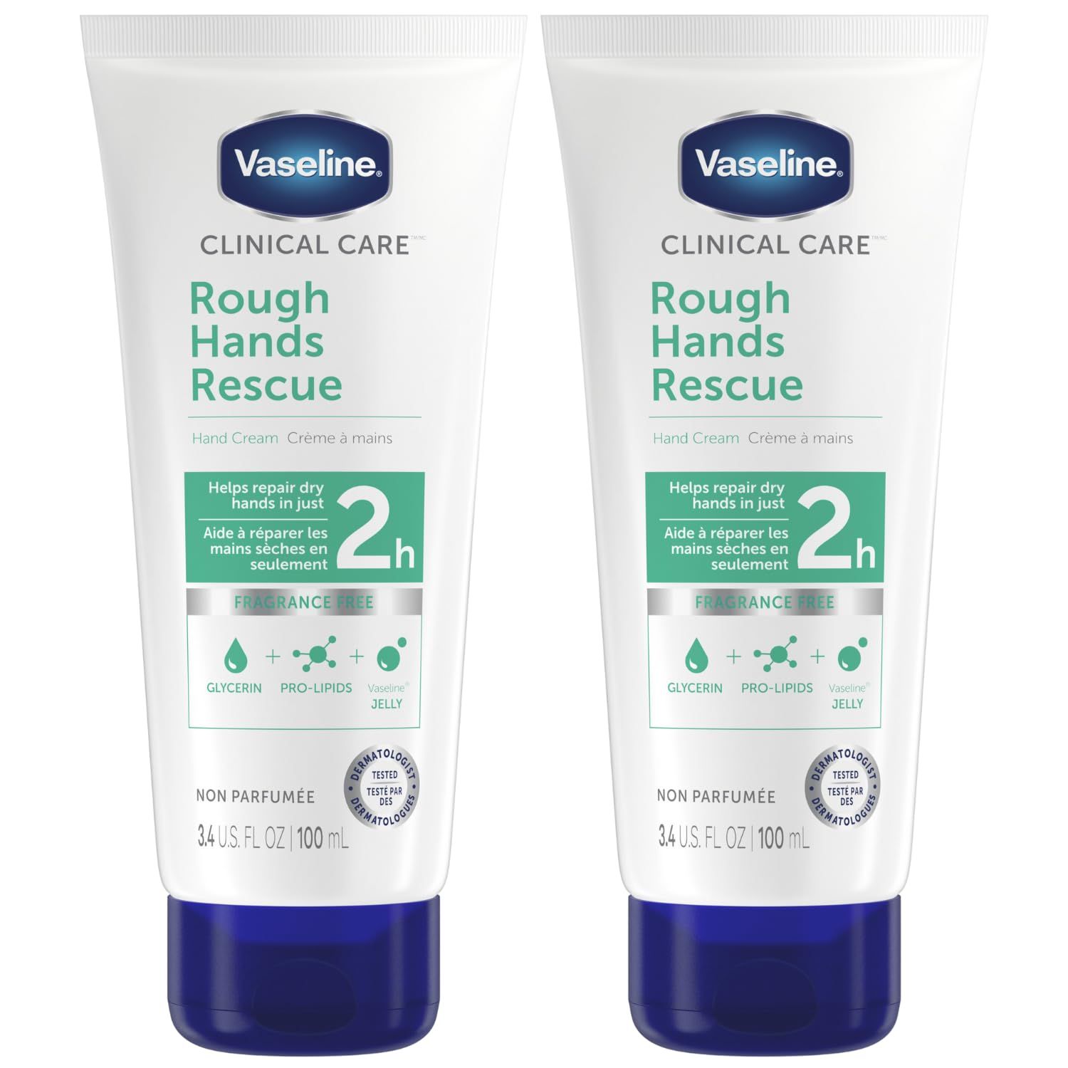 Vaseline Clinical Care Rough Hands Rescue - Healing Hand Cream for Dry, Cracked Hands Jelly, Hand Lotion for Women &amp; Men, Fragrance Free, 3.4 Oz (Pack of 2)