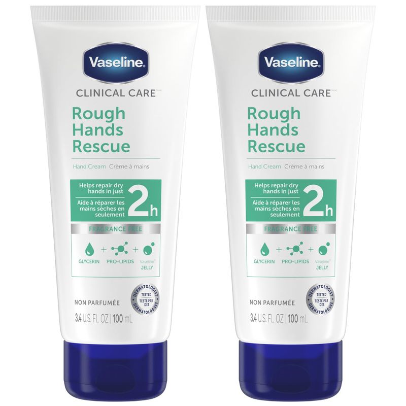 Vaseline Clinical Care Rough Hands Rescue - Healing Hand Cream for Dry, Cracked Hands Jelly, Hand Lotion for Women &amp; Men, Fragrance Free, 3.4 Oz (Pack of 2)