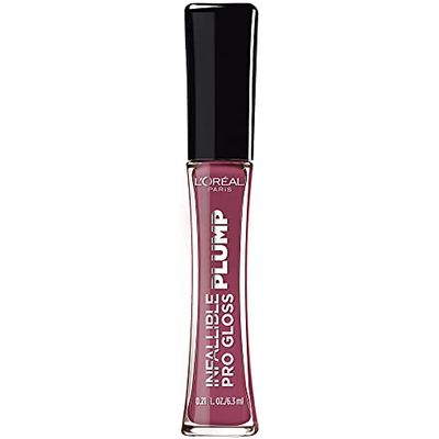 L&#39;Oreal Paris Infallible Pro Gloss Plump Lip Gloss with Hyaluronic Acid, Long Lasting Plumping Shine, Lips Look Instantly Fuller and More Plump, True Berry, 0.21 fl. oz.