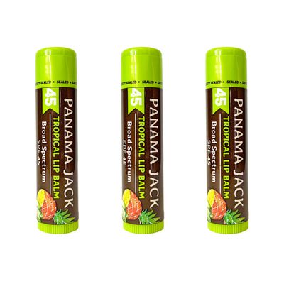 Panama Jack Sunscreen Lip Balm - SPF 45, Broad Spectrum UVA-UVB Sunscreen Protection, Prevents &amp; Soothes Dry, Chapped Lips, Tropical, 3-pack
