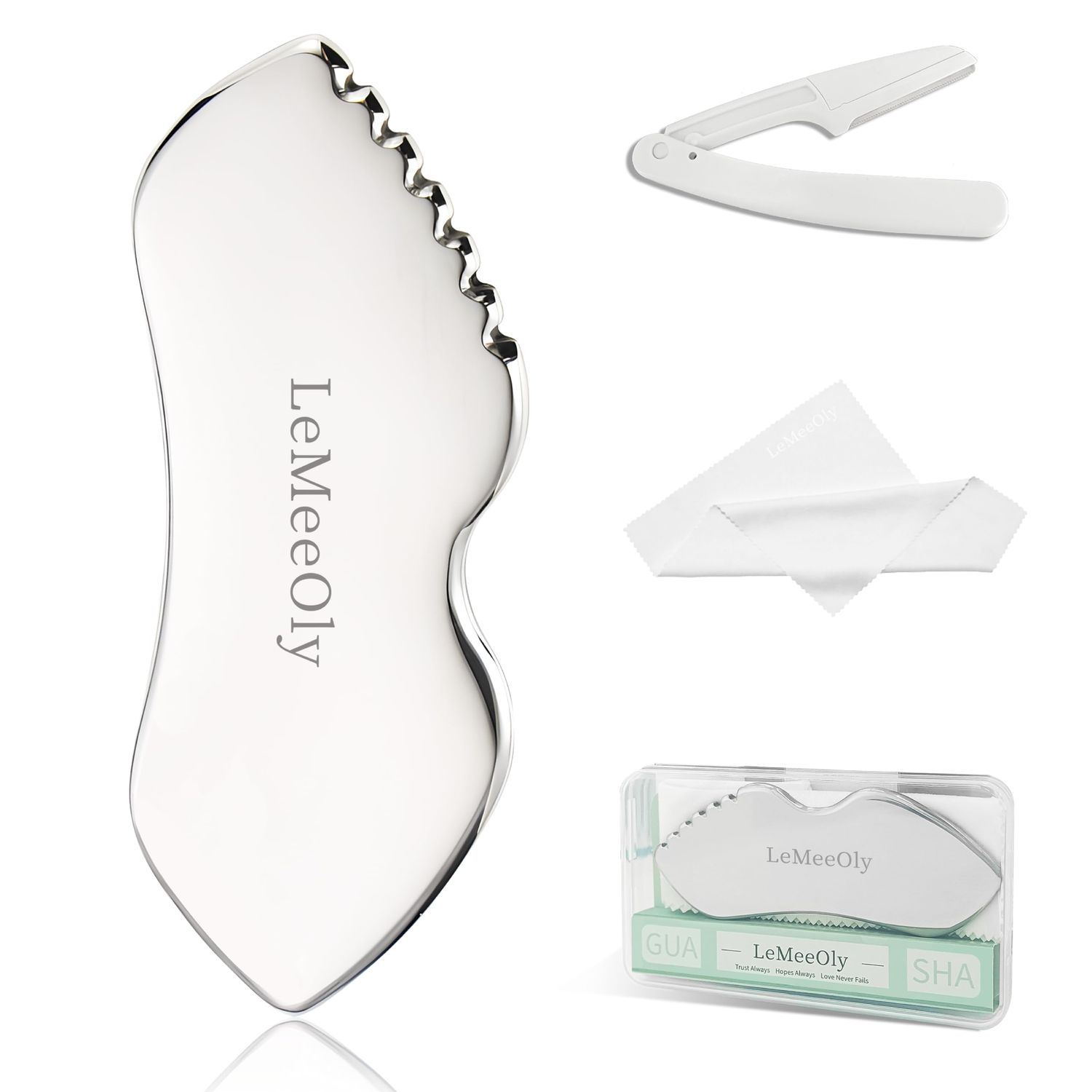 LeMeeOly Stainless Steel Gua Sha Facial Tools Metal GuaSha Tool For Face Neck, Detailer Gua Sha Lymphatic Drainage Face Massage Tool, Christmas Gift for Women