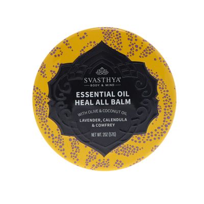 Svasthya Body &amp; Mind Essential Oil Heal All Balm - Cracked, Dryness, Wound and Irritation Healing - Natural Ingredients Skincare Balm with Lavender Oil - Fast Recovery - Multipurpose Uses