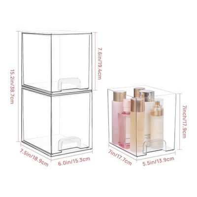 Vtopmart 4 Pack Clear Stackable Storage Drawers,7.6" H Plastic Organizers Bins for Skincare, Bathroom Supplies,Ideal for Cabinet,Undersink,Vanity,Kitchen,Pantry Organization