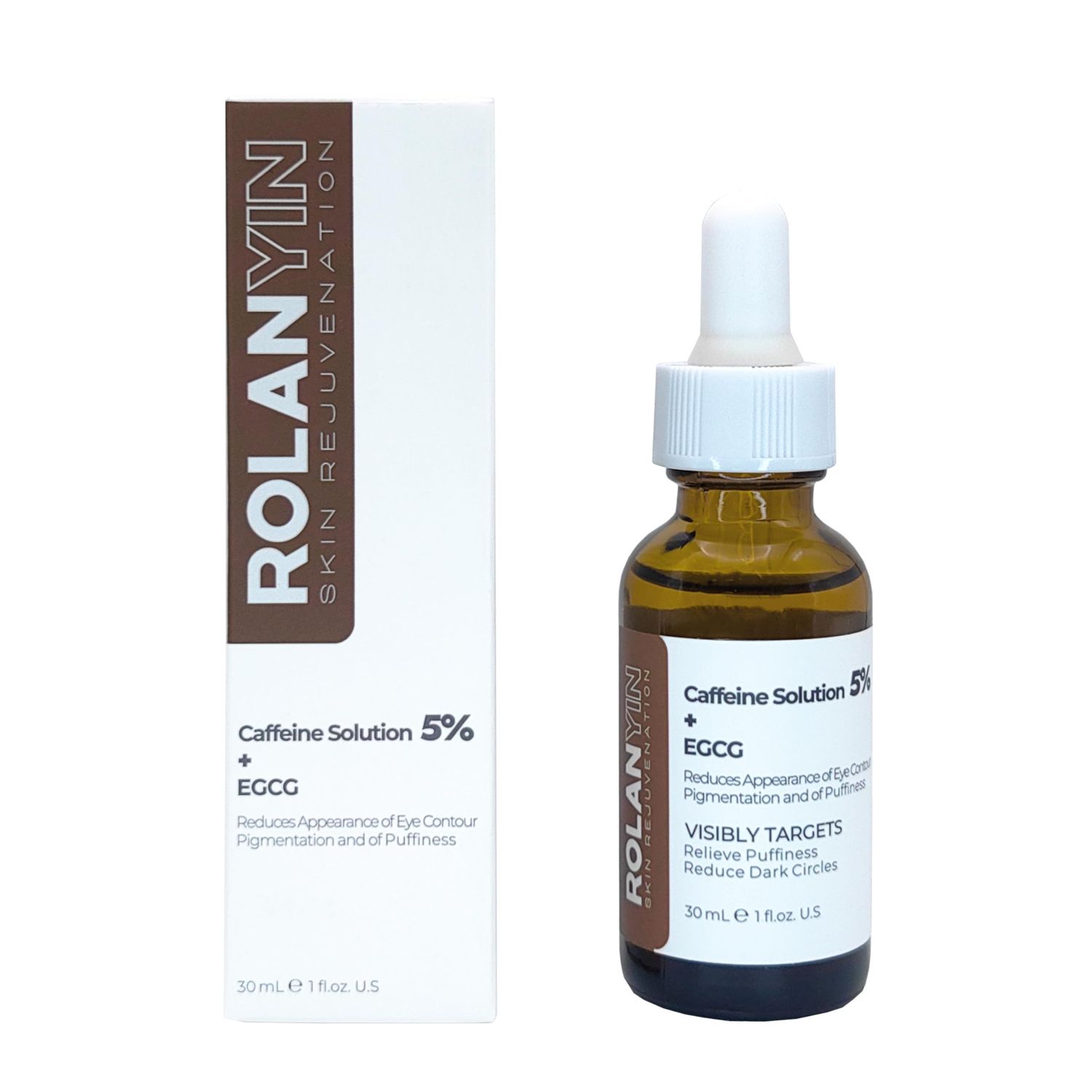 ROLANYIN Caffeine Solution 5% + EGCG Eye Serum for Puffiness Reduction Dark Circle Treatment Hydrating Firming and Soothing Anti Aging Nourishing Formula Skin Care