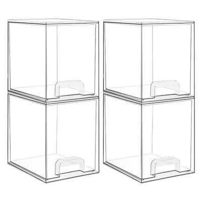 Vtopmart 4 Pack Clear Stackable Storage Drawers,7.6&quot; H Plastic Organizers Bins for Skincare, Bathroom Supplies,Ideal for Cabinet,Undersink,Vanity,Kitchen,Pantry Organization