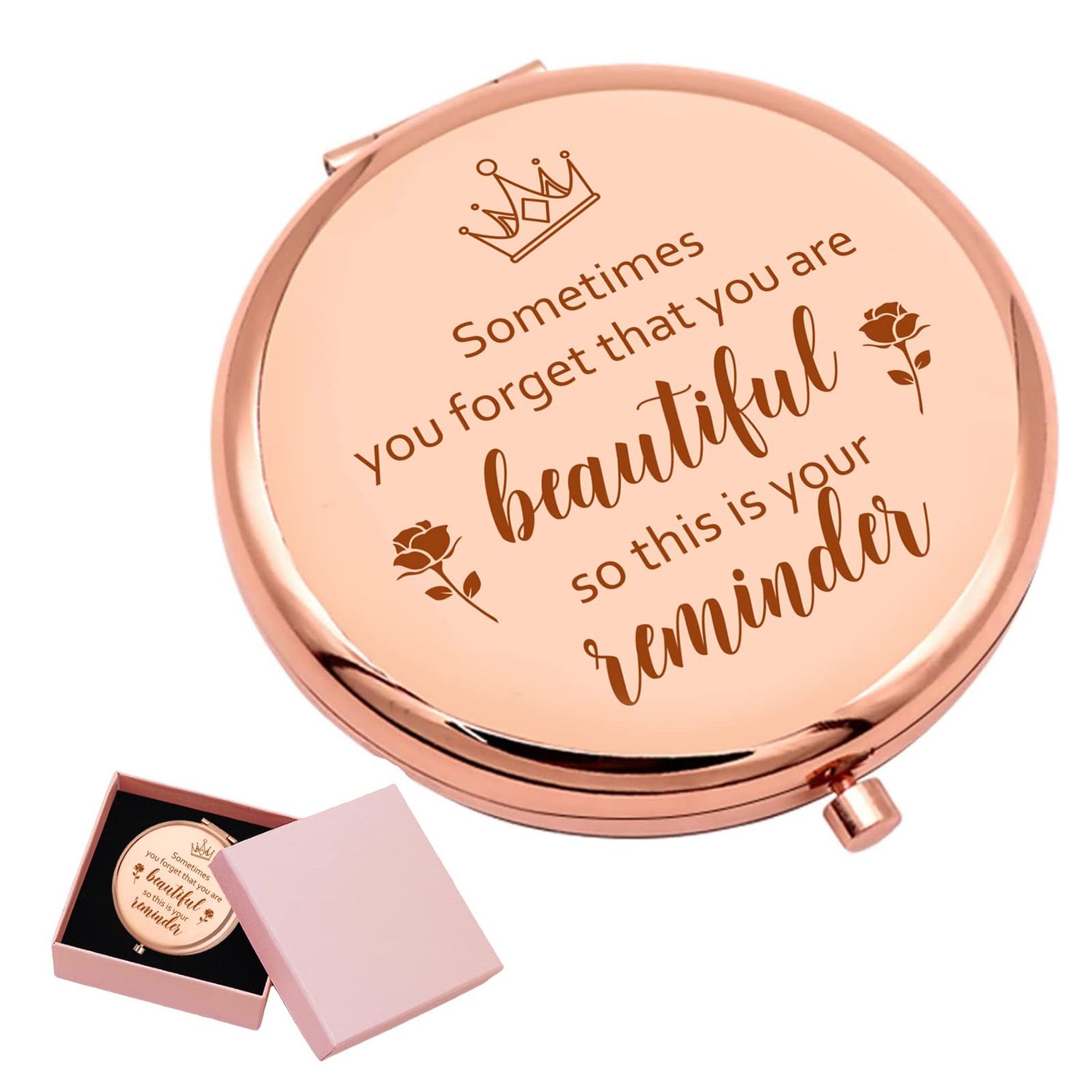ORIGACH Rose Gold Compact Mirror with Gift Box for Women Valentine&#39;s Day Personalized Inspirational Compact Mirror Birthday Gifts for Women, Friends Female, Mom,Sister or Coworkers