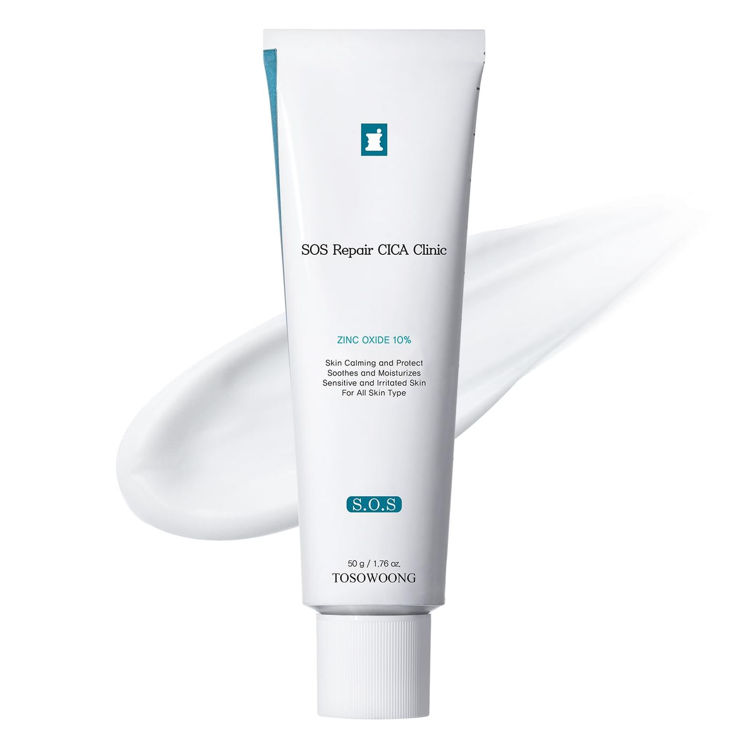 TOSOWOONG SOS Repair CICA Clinic Zinc Cream, 100,000ppm Zinc Oxide, Heal and Soothe Acne, Skin Barrier Repair, Moisture Barrier Cream, Non-Comedogenic, Korean Skincare, 50g, 1.76 oz.