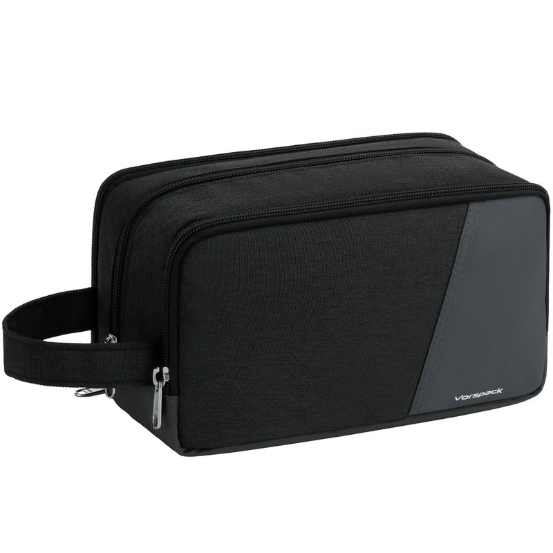 Vorspack Travel Toiletry Bag - Large Toiletry Bag for Men Water Resistant Skincare Bag Dopp Kit for Bathroom Toiletries Accessories Gifts - Black