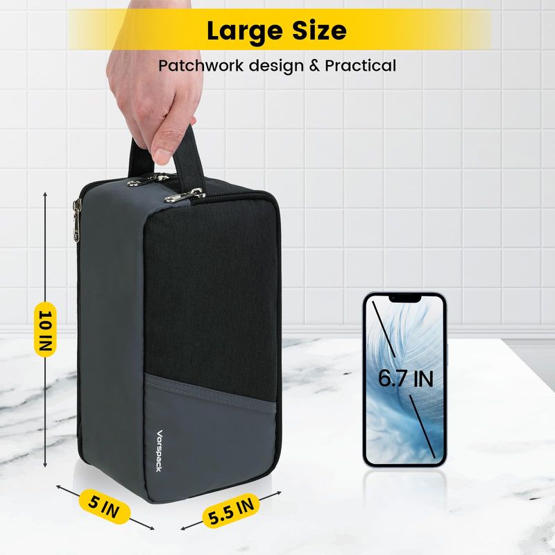 Vorspack Travel Toiletry Bag - Large Toiletry Bag for Men Water Resistant Skincare Bag Dopp Kit for Bathroom Toiletries Accessories Gifts - Black