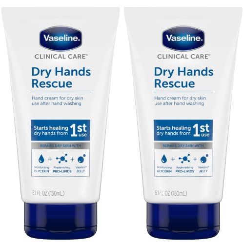 Vaseline Hand Cream, Clinical Care Dry Hands Rescue - Fragrance-Free Hand Lotion for Extremely Dry Skin Petroleum Jelly, Glycerin &amp; Pro-Lipids, 5.1 Oz Ea (Pack of 2)