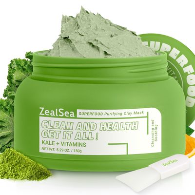 ZealSea Superfood Clay Face Mask: Deep Cleansing Mask for Controlling Oil &amp; Blackhead Removal Pore Cleansing Antioxidant Anti-Aging Hydrating Facial Mask Vegan Skincare 5.29 Oz