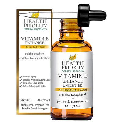 Organic Vitamin E Oil for Skin &amp; Scars |100% Pure Natural Serum Hand Made in South Carolina | 15000 IU Vitamin E for Face &amp; Hair| Non-GMO, Gluten &amp; Cruelty Free, Vegan | Unscented 0.5 Fl Oz