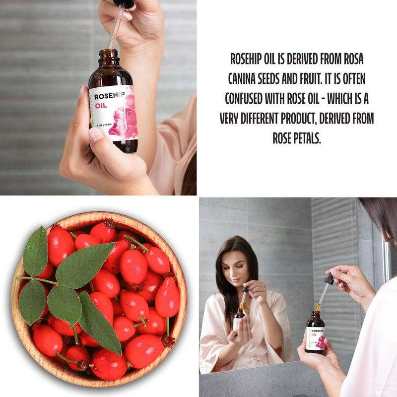 Premium Nature Rosehip Oil For Face Oil for Women, Rosehip Seed Oil Pure Cold Pressed Unrefined Oil For Hair and Nails Skin Care Moisturizer, Rose Hips Face Oils and Serums 4oz