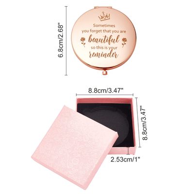 ORIGACH Rose Gold Compact Mirror with Gift Box for Women Valentine's Day Personalized Inspirational Compact Mirror Birthday Gifts for Women, Friends Female, Mom,Sister or Coworkers