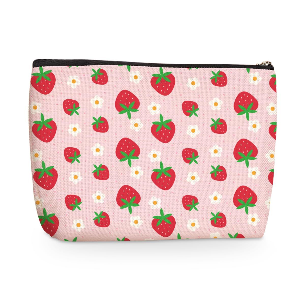 Strawberry Pattern Makeup Bag Waterproof Cosmetic Travel Bag Pouch for Women Best Friend Coworker Sister BFF Bride Daughter Girl Funny Skincare Bag for Friendship Christmas Birthday Mothers Day