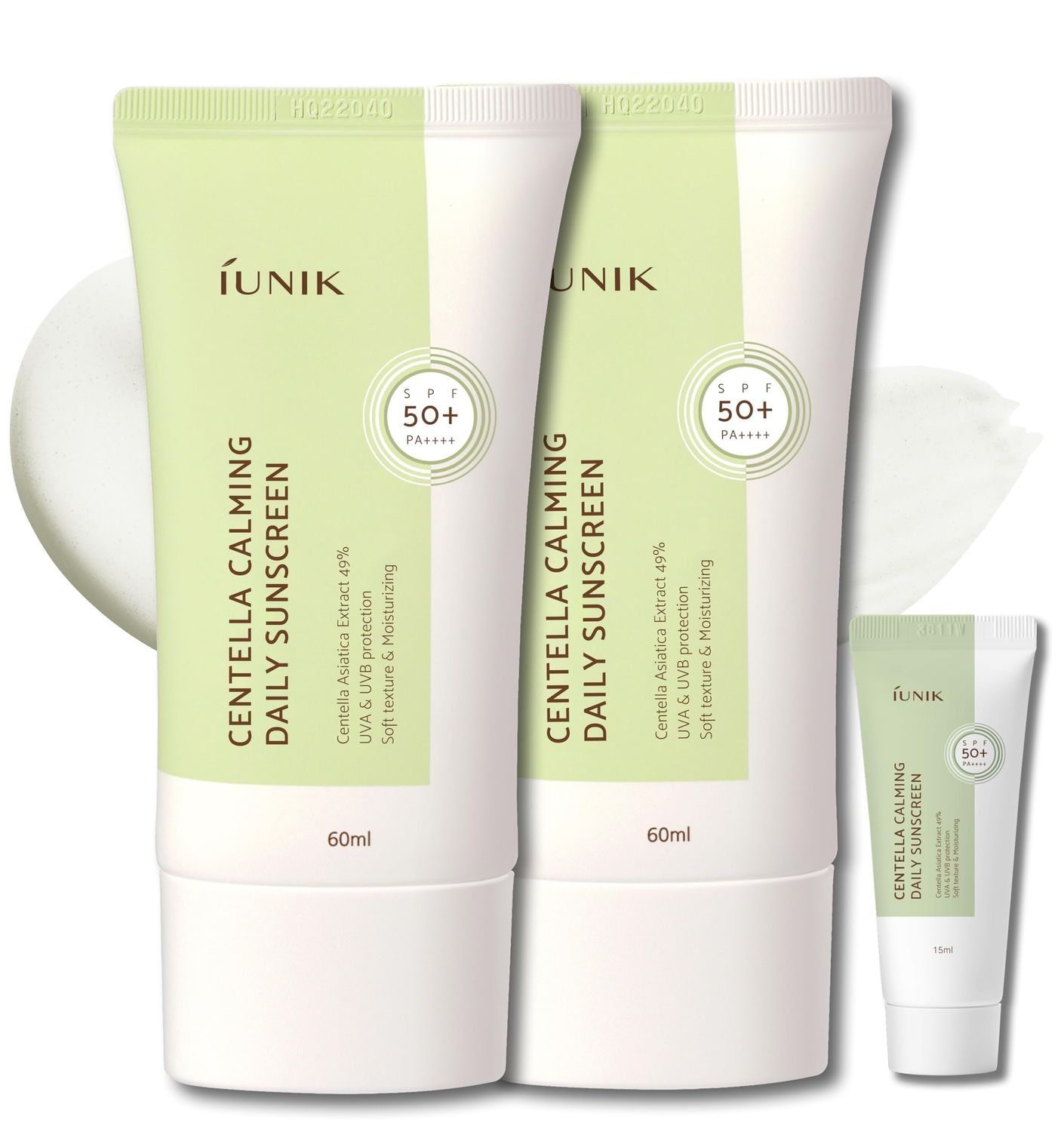 IUNIK Centella Calming Moisture Daily Sunscreen SPF 50+ PA++++ Matte &amp; No White Cast Centella Asiatica Dry Oily Sensitive Vegan Korean Skincare - Pack of 2