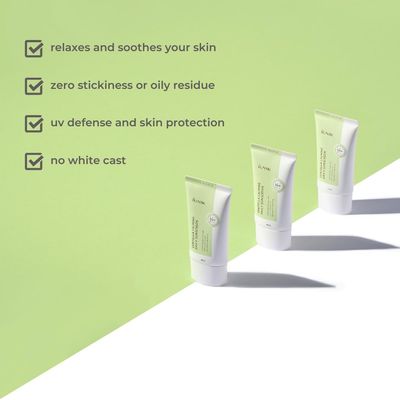 IUNIK Centella Calming Moisture Daily Sunscreen SPF 50+ PA++++ Matte & No White Cast Centella Asiatica Dry Oily Sensitive Vegan Korean Skincare - Pack of 2