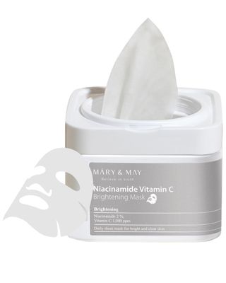 Mary&amp;May Niacinamide Vitamin C Daily Mask - Quick Dispenser Type Korean Face Mask Sheet for Radiance Clear Skin - Dark Spot Correction and Luminous Skin - Hypoallergenic and Eco-Friendly, 30 Sheets
