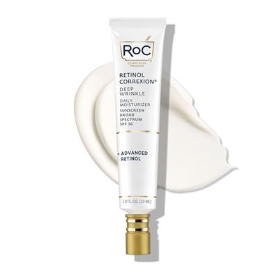 RoC Retinol Correxion Deep Wrinkle Daily Face Moisturizer with Sunscreen SPF 30, Skin Care for Fine Lines, Dark Spots, Post-Acne Scars, Stocking Stuffers for Men &amp; Women, 1 Ounce (Packaging May Vary)
