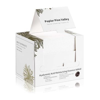 Poplar Pine Valley, Face Cleaning Towels, Makeup Remover Dry Wipes, Hyaluronic Acid, Skincare Towels for Face, Cleansing and Moisturizing, Cotton, Thick Soft, Travel, 50 Ct, 1 Pack